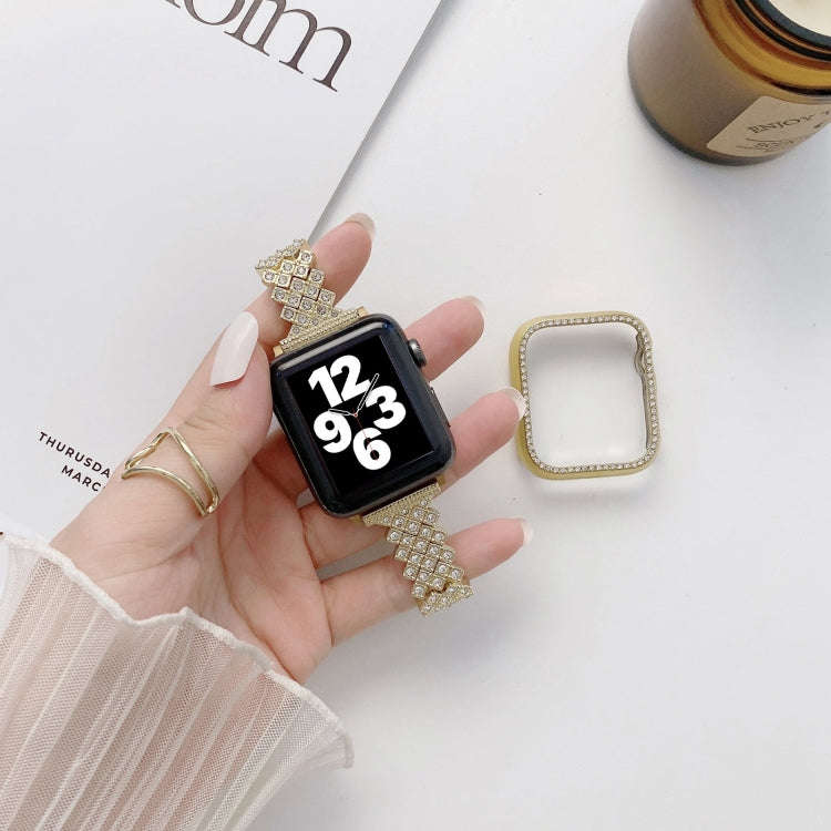 Rhombus Full Diamond Metal Replacement Wrist Strap Watchband + Case For Apple Watch Series, For A...