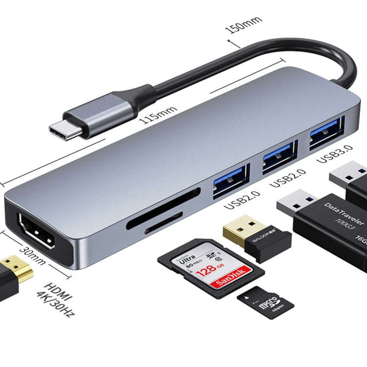 6-in-1 USB-C / Type-C to USB Docking Station HUB Adapter, 6 in 1