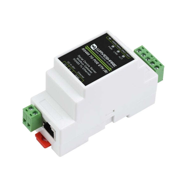 Waveshare Din Rail RS485 to RJ45 Serial Server with POE Function, 23273