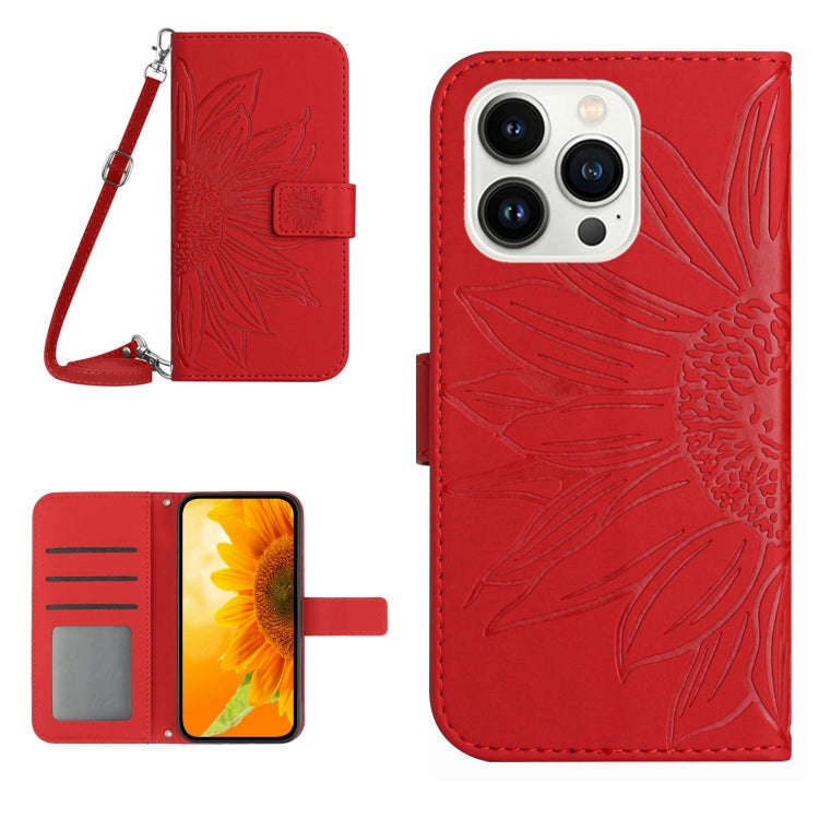 Skin Feel Sun Flower Embossed Flip Leather Phone Case with Lanyard, For iPhone Air, For iPhone 16...