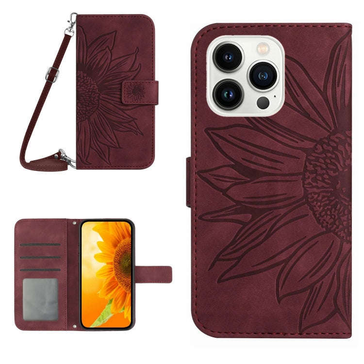 Skin Feel Sun Flower Embossed Flip Leather Phone Case with Lanyard, For iPhone Air, For iPhone 16...