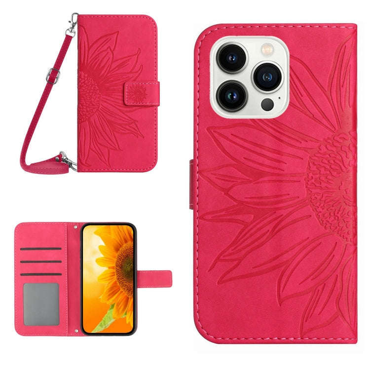 Skin Feel Sun Flower Embossed Flip Leather Phone Case with Lanyard, For iPhone Air, For iPhone 16...