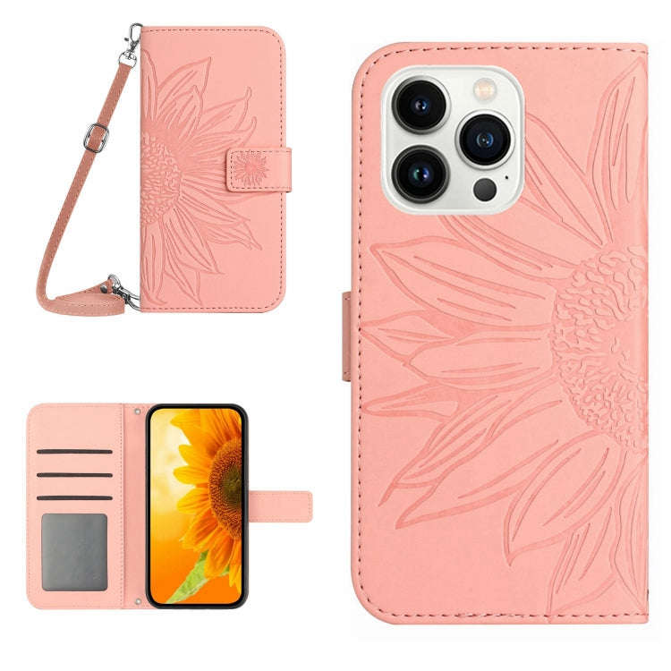 Skin Feel Sun Flower Embossed Flip Leather Phone Case with Lanyard, For iPhone Air, For iPhone 16...