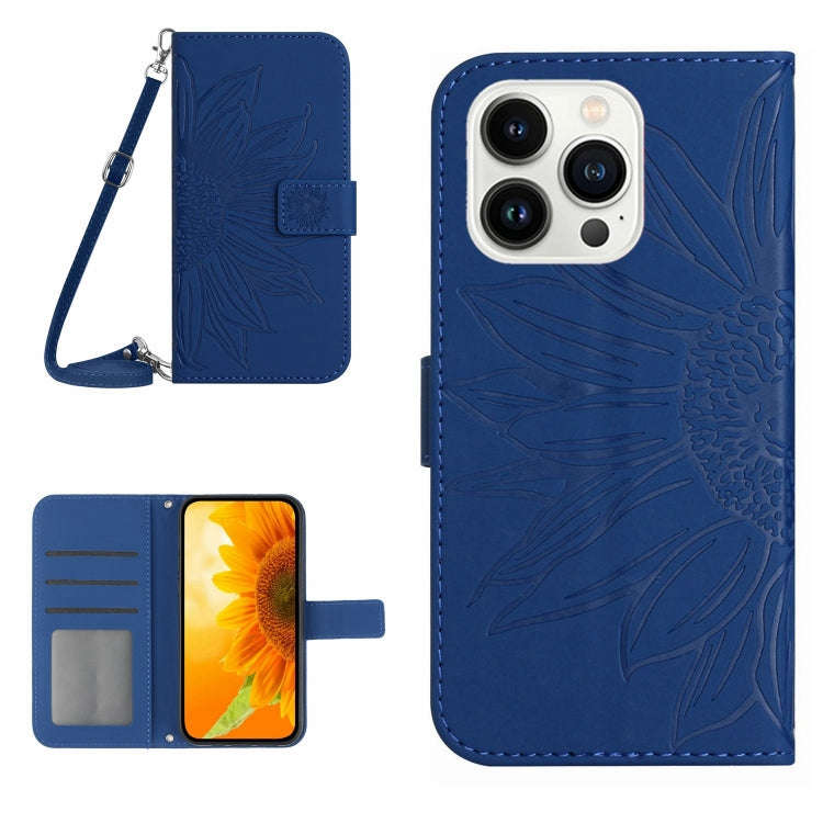 Skin Feel Sun Flower Embossed Flip Leather Phone Case with Lanyard, For iPhone Air, For iPhone 16...