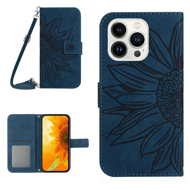 Skin Feel Sun Flower Embossed Flip Leather Phone Case with Lanyard, For iPhone Air, For iPhone 16...