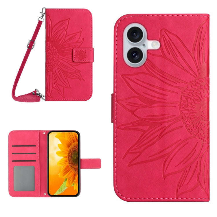 Skin Feel Sun Flower Embossed Flip Leather Phone Case with Lanyard, For iPhone Air, For iPhone 16...