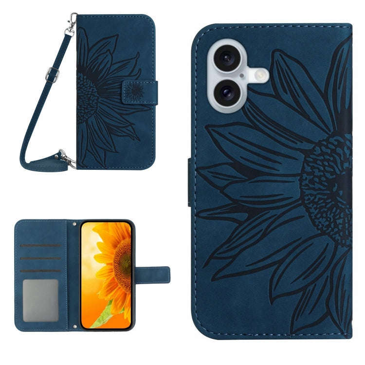 Skin Feel Sun Flower Embossed Flip Leather Phone Case with Lanyard, For iPhone Air, For iPhone 16...