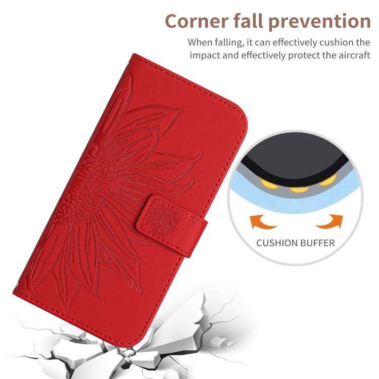 Skin Feel Sun Flower Embossed Flip Leather Phone Case with Lanyard, For iPhone Air, For iPhone 16...