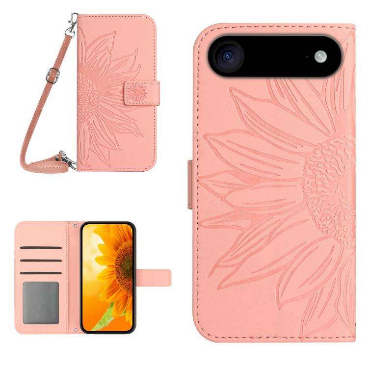 Skin Feel Sun Flower Embossed Flip Leather Phone Case with Lanyard, For iPhone Air, For iPhone 16...