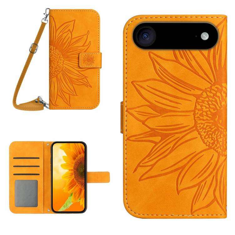 Skin Feel Sun Flower Embossed Flip Leather Phone Case with Lanyard, For iPhone Air, For iPhone 16...