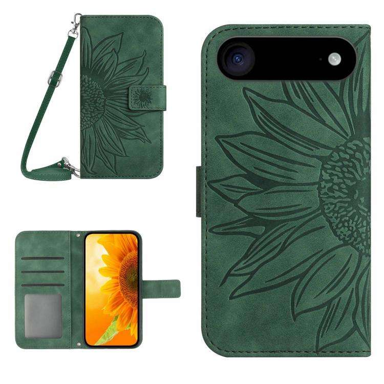 Skin Feel Sun Flower Embossed Flip Leather Phone Case with Lanyard, For iPhone Air, For iPhone 16...