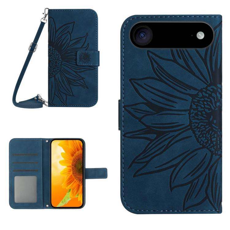 Skin Feel Sun Flower Embossed Flip Leather Phone Case with Lanyard, For iPhone Air, For iPhone 16...