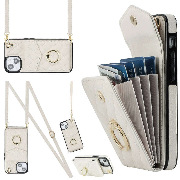 Rhombic Texture Card Bag Phone Case with Long Lanyard, For iPhone 15 Pro, For iPhone 15 Plus, For...