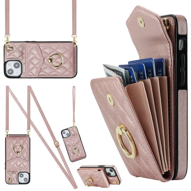 Rhombic Texture Card Bag Phone Case with Long Lanyard, For iPhone 14 Pro Max, For iPhone 13 Pro M...