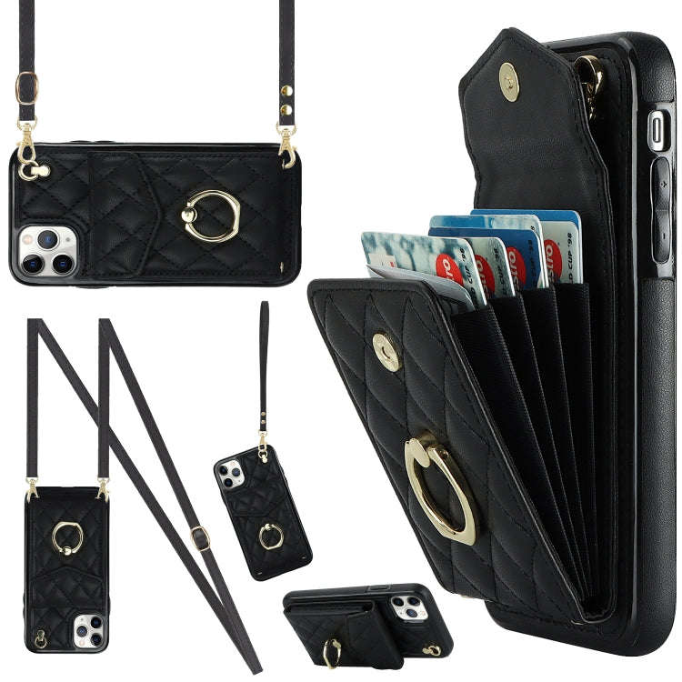 Rhombic Texture Card Bag Phone Case with Long Lanyard, For iPhone 11 Pro Max, For iPhone 11, For ...