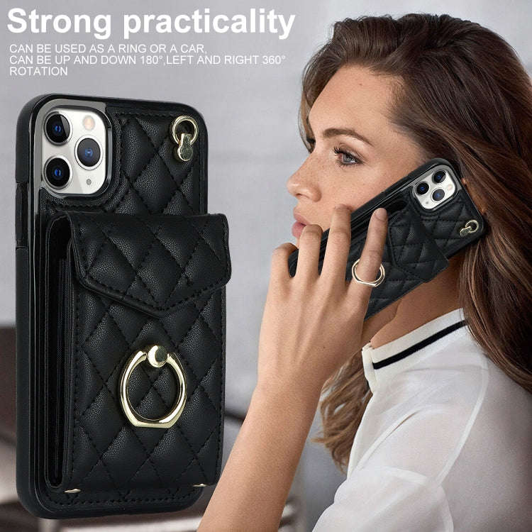 Rhombic Texture Card Bag Phone Case with Long Lanyard, For iPhone 11 Pro Max, For iPhone 11, For ...
