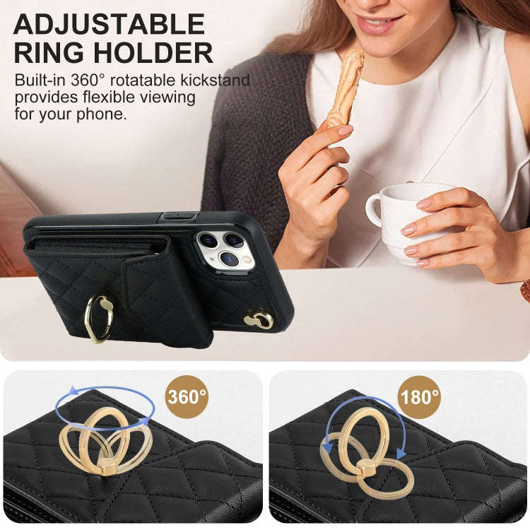 Rhombic Texture Card Bag Phone Case with Long Lanyard, For iPhone 11 Pro Max, For iPhone 11, For ...