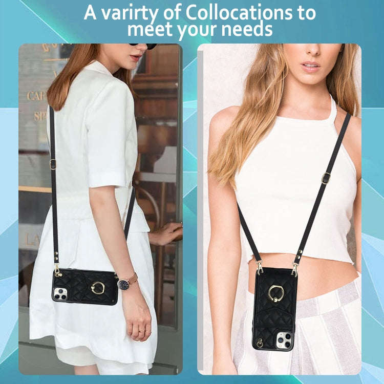 Rhombic Texture Card Bag Phone Case with Long Lanyard, For iPhone 11 Pro Max, For iPhone 11, For ...