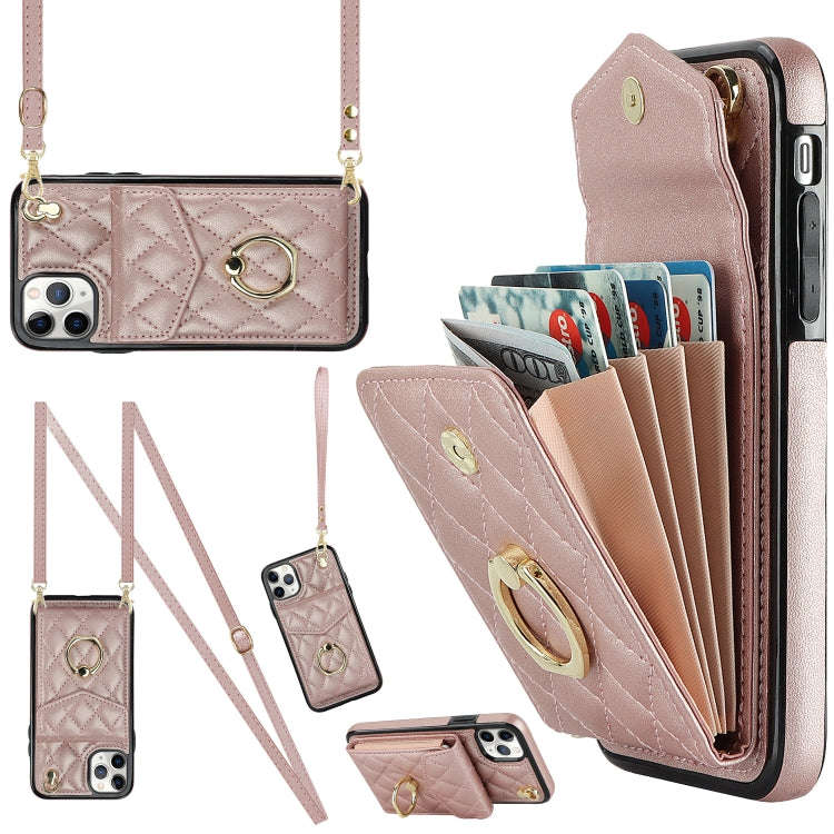 Rhombic Texture Card Bag Phone Case with Long Lanyard, For iPhone 11 Pro Max, For iPhone 11, For ...