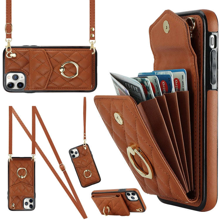 Rhombic Texture Card Bag Phone Case with Long Lanyard, For iPhone 11 Pro Max, For iPhone 11, For ...
