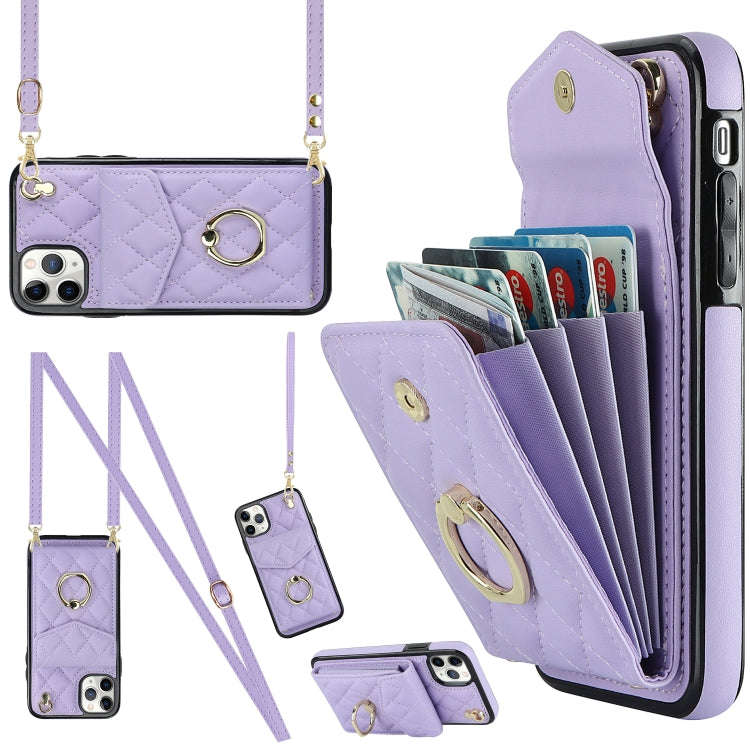 Rhombic Texture Card Bag Phone Case with Long Lanyard, For iPhone 11 Pro Max, For iPhone 11, For ...