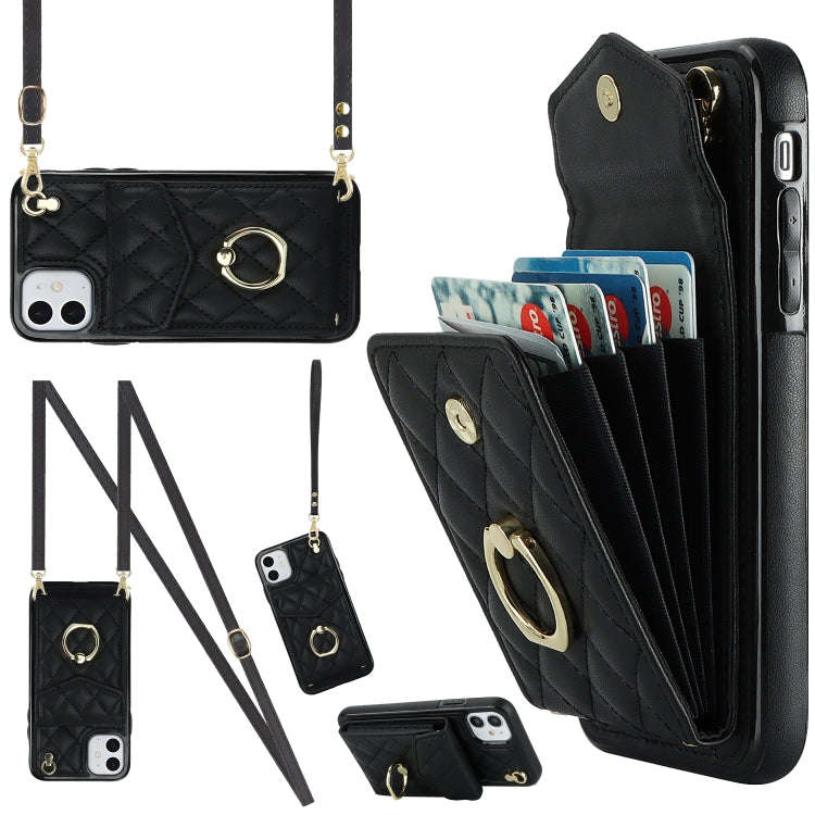 Rhombic Texture Card Bag Phone Case with Long Lanyard, For iPhone 11 Pro Max, For iPhone 11, For ...