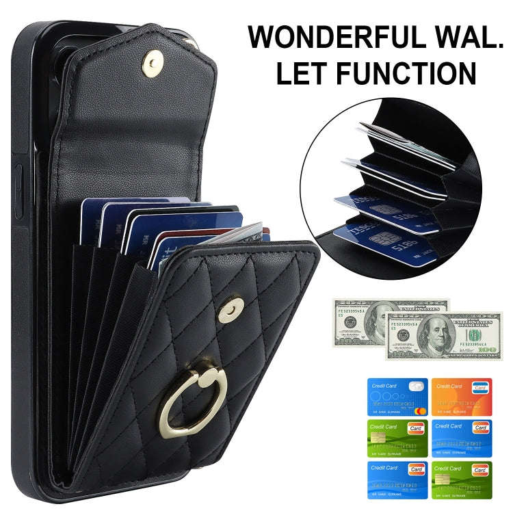 Rhombic Texture Card Bag Phone Case with Long Lanyard, For iPhone 15 Pro, For iPhone 15 Plus, For...
