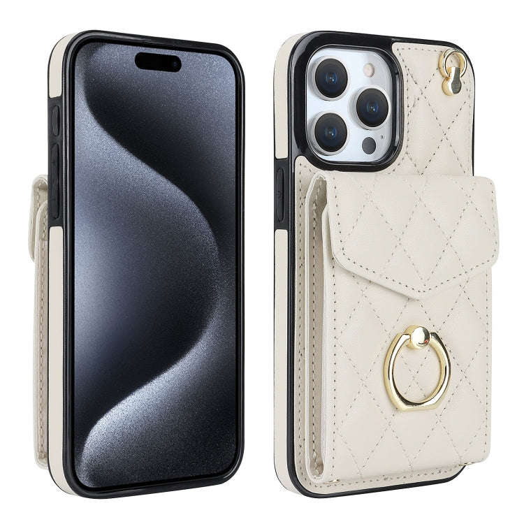 Rhombic Texture Card Bag Phone Case with Long Lanyard, For iPhone 15 Pro, For iPhone 15 Plus, For...