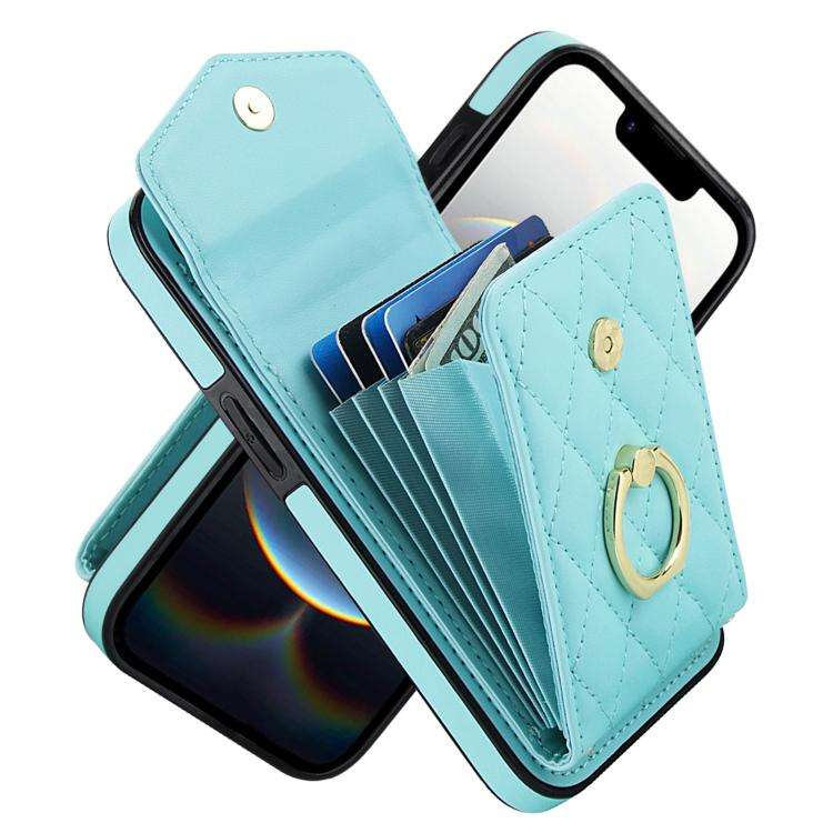 Rhombic Texture Card Bag Phone Case with Long Lanyard, For iPhone 18 Pro / 17 Pro, For iPhone 18 ...