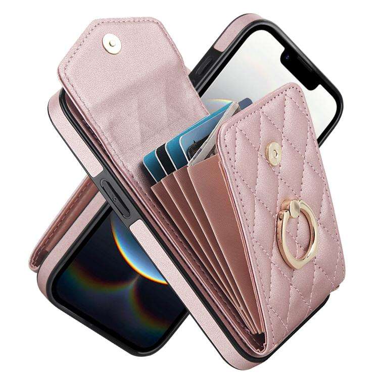 Rhombic Texture Card Bag Phone Case with Long Lanyard, For iPhone 18 Pro / 17 Pro, For iPhone 18 ...