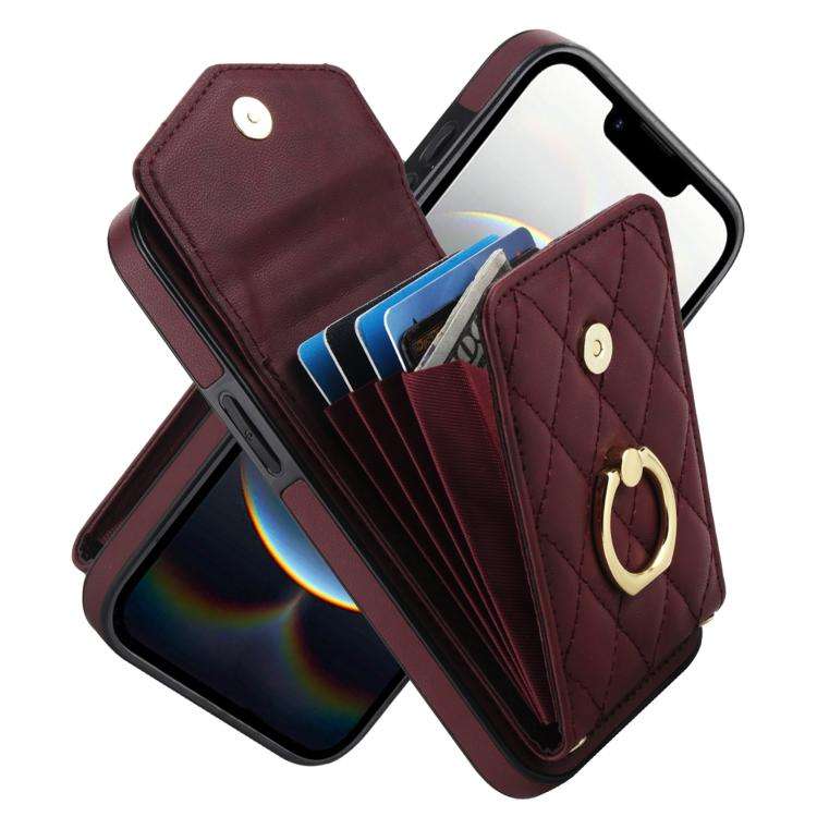 Rhombic Texture Card Bag Phone Case with Long Lanyard, For iPhone 18 Pro / 17 Pro, For iPhone 18 ...