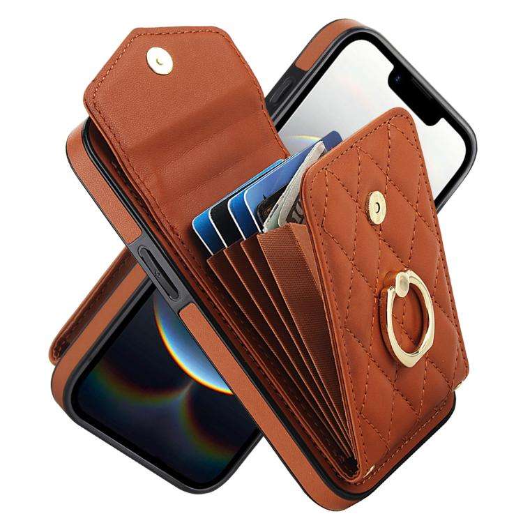 Rhombic Texture Card Bag Phone Case with Long Lanyard, For iPhone 18 Pro / 17 Pro, For iPhone 18 ...