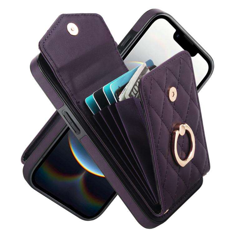 Rhombic Texture Card Bag Phone Case with Long Lanyard, For iPhone 18 Pro / 17 Pro, For iPhone 18 ...