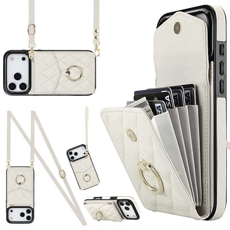 Rhombic Texture Card Bag Phone Case with Long Lanyard, For iPhone 18 Pro / 17 Pro, For iPhone 18 ...