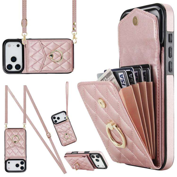 Rhombic Texture Card Bag Phone Case with Long Lanyard, For iPhone 18 Pro / 17 Pro, For iPhone 18 ...