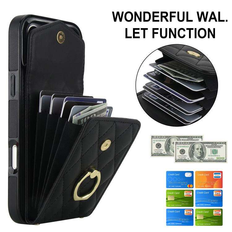 Rhombic Texture Card Bag Phone Case with Long Lanyard, For iPhone 18 Pro / 17 Pro, For iPhone 18 ...