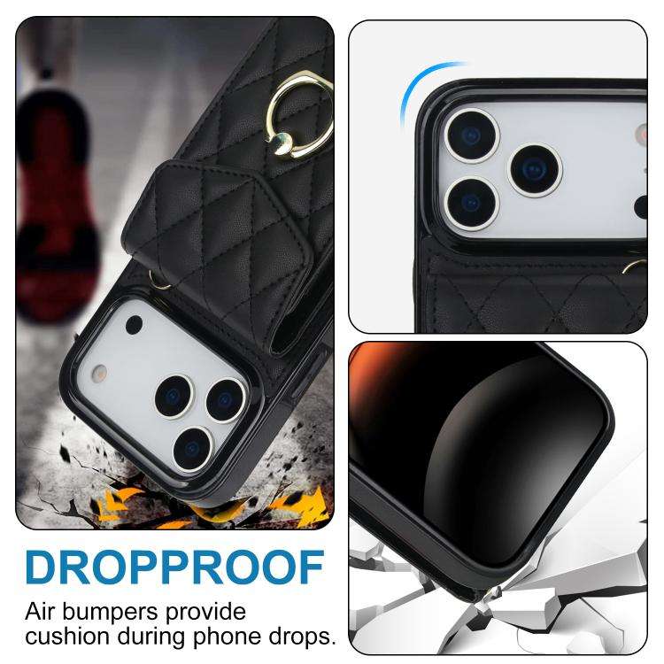 Rhombic Texture Card Bag Phone Case with Long Lanyard, For iPhone 18 Pro / 17 Pro, For iPhone 18 ...