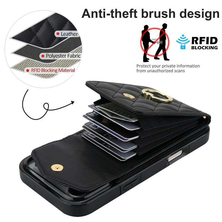 Rhombic Texture Card Bag Phone Case with Long Lanyard, For iPhone 18 Pro / 17 Pro, For iPhone 18 ...