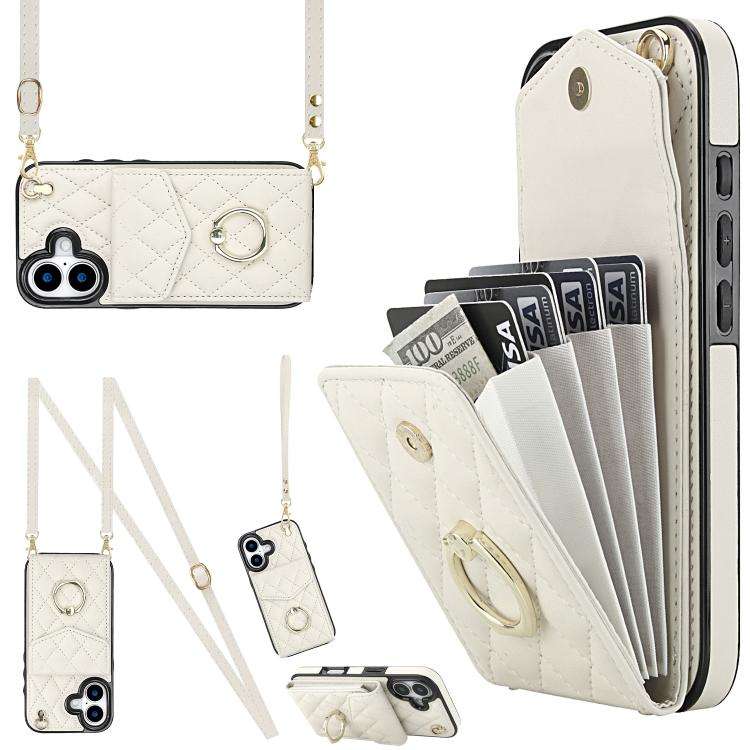 Rhombic Texture Card Bag Phone Case with Long Lanyard, For iPhone 18 Pro / 17 Pro, For iPhone 18 ...