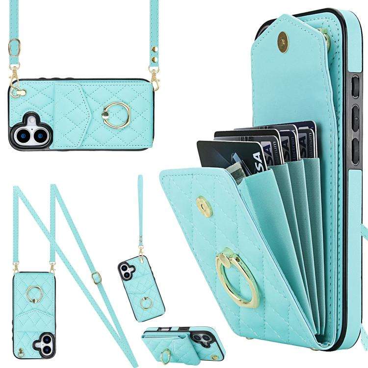 Rhombic Texture Card Bag Phone Case with Long Lanyard, For iPhone 18 Pro / 17 Pro, For iPhone 18 ...