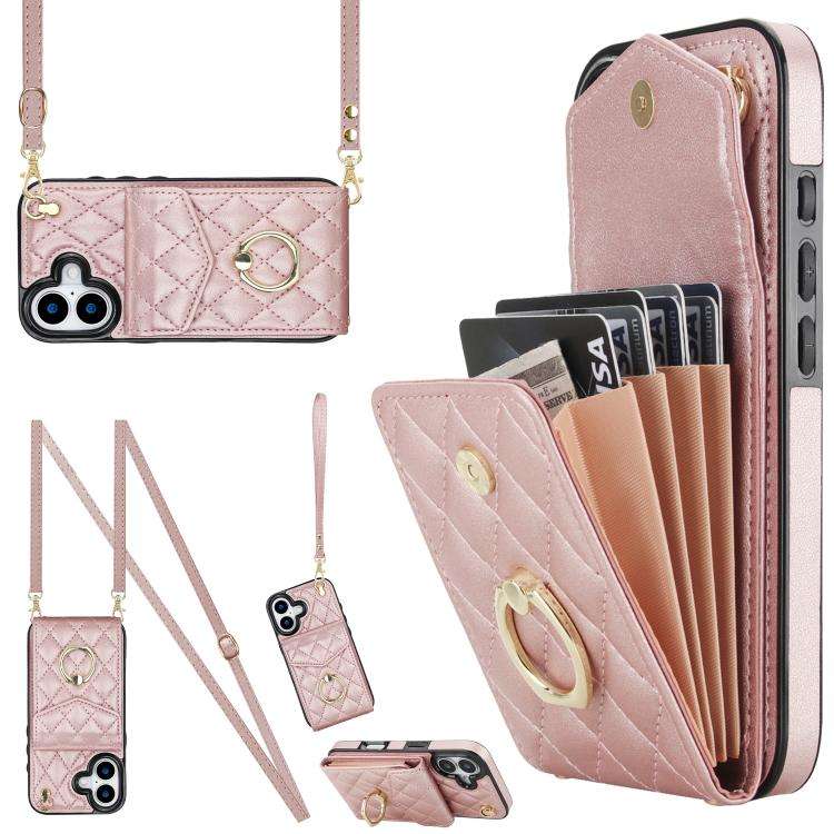 Rhombic Texture Card Bag Phone Case with Long Lanyard, For iPhone 18 Pro / 17 Pro, For iPhone 18 ...