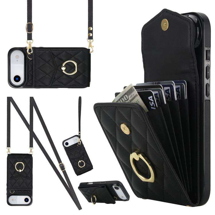 Rhombic Texture Card Bag Phone Case with Long Lanyard, For iPhone 18 Pro / 17 Pro, For iPhone 18 ...