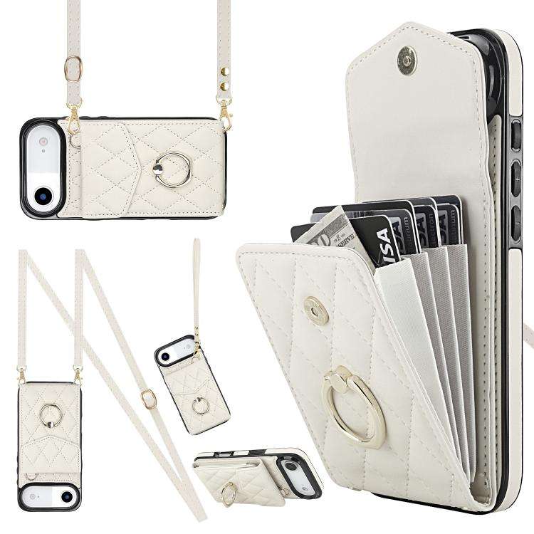 Rhombic Texture Card Bag Phone Case with Long Lanyard, For iPhone 18 Pro / 17 Pro, For iPhone 18 ...