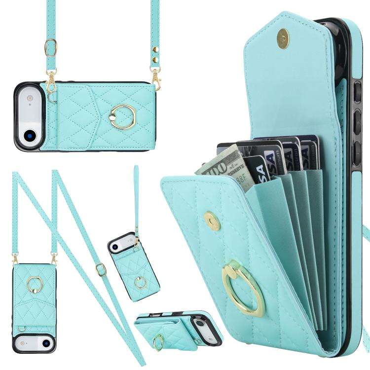 Rhombic Texture Card Bag Phone Case with Long Lanyard, For iPhone 18 Pro / 17 Pro, For iPhone 18 ...