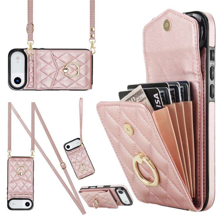 Rhombic Texture Card Bag Phone Case with Long Lanyard, For iPhone 18 Pro / 17 Pro, For iPhone 18 ...