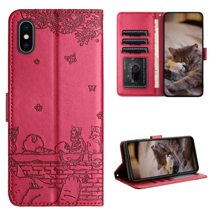 Cat Embossing Pattern Leather Phone Case with Lanyard, For iPhone 11 Pro, For iPhone XS Max, For ...