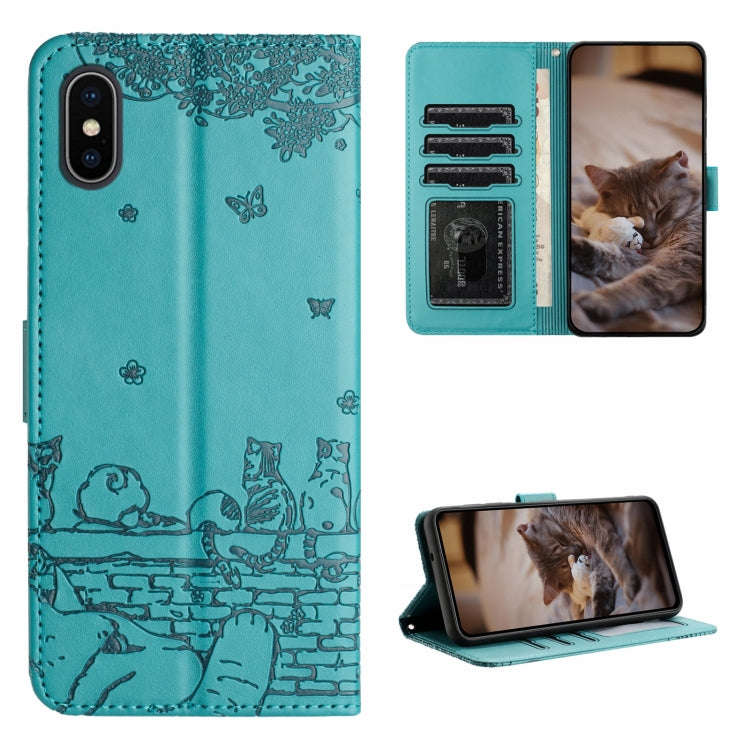 Cat Embossing Pattern Leather Phone Case with Lanyard, For iPhone 11 Pro, For iPhone XS Max, For ...