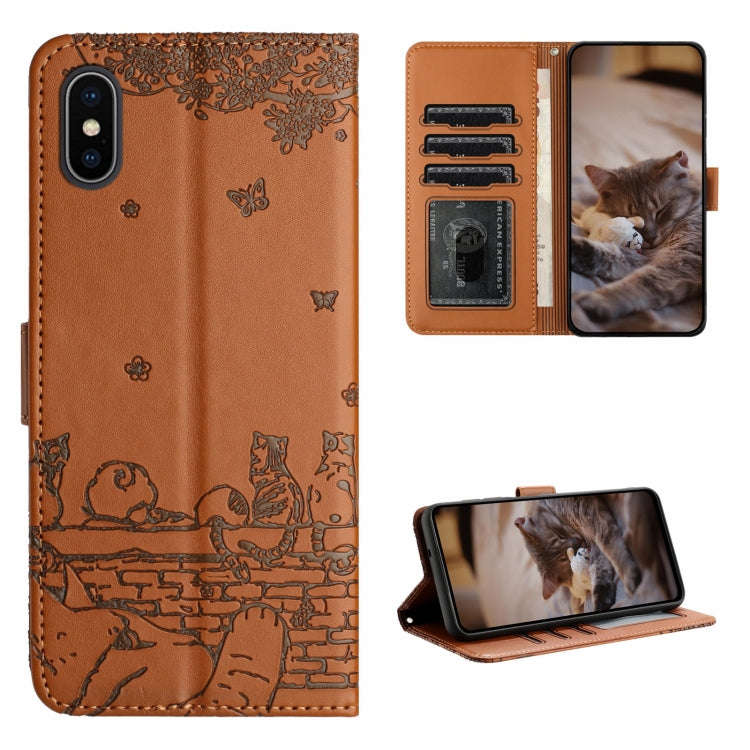 Cat Embossing Pattern Leather Phone Case with Lanyard, For iPhone 11 Pro, For iPhone XS Max, For ...