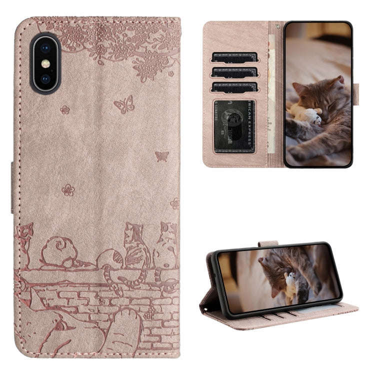 Cat Embossing Pattern Leather Phone Case with Lanyard, For iPhone 11 Pro, For iPhone XS Max, For ...