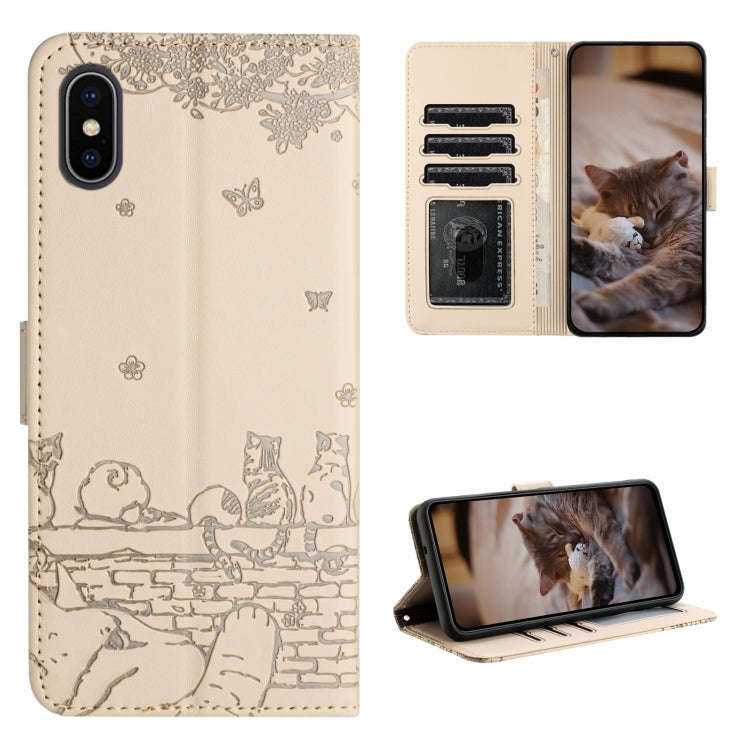 Cat Embossing Pattern Leather Phone Case with Lanyard, For iPhone 11 Pro, For iPhone XS Max, For ...